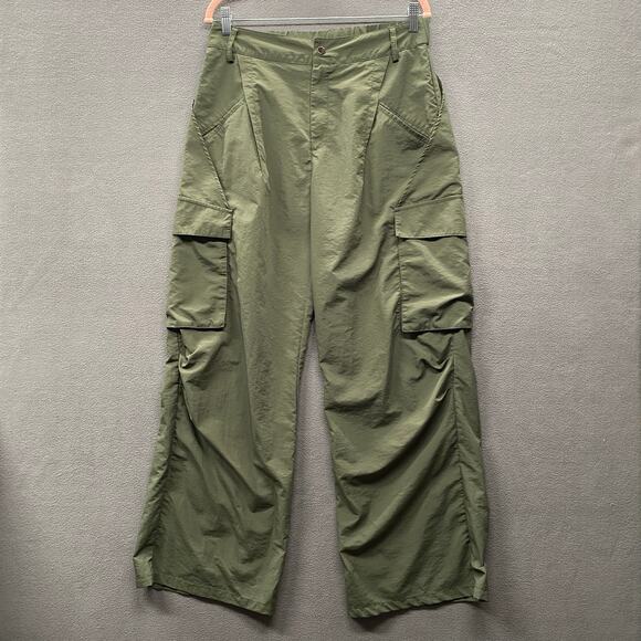 Halara Wide Leg Elastic Waist Cargo Pant Womens L Green Nylon Lightweight Casual - Picture 1 of 12